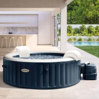INTEX 28432EX - Purespa Plus Bubble Massage Set Navy 216X71Cm 6 Posti Con Pompa, Riscaldatore, Sistema Di Purificazione Acqua, 170 Getti, Telo Base, Telo Copertura, Dispenser Di Cloro, 2 Poggia Testa(m-2)