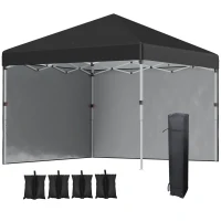Outsunny Opvouwbare paviljoen met 2 zijwanden, verstelbare hoogte, inclusief draagtas, roestvrij stalen frame, 3x3 m, Zwart(m-10)