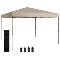 Outsunny Faltpavillon, leichter Aufbau durch 1-Knopf-System, höhenverstellbar, Metallrahmen, 3,6 x 3,6m, Beige(m-10)
