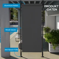 Outsunny Wolnostojąca Markiza, Długość Regulowana, Montaż bez Wiercenia, Rama z Aluminium, 1,2 x 2,2-3,1 m, Ciemnoszary(m-7)