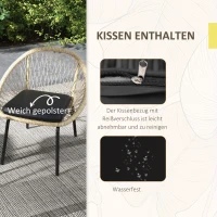 Outsunny Rieten Terrasmeubelset, Tuinmeubelset, 2 Stoelen & Tafel, Geel(m-6)