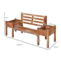Outsunny Tuinbank, 2-Zits Bank, inclusief plantenbakken, hout, 184 cm x 59 cm x 95 cm, Bruin(m-3)