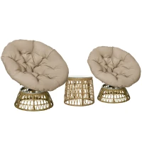 Outsunny Zestaw Bistro Balkonowy Zestaw Tarasowy, odporny na warunki atmosferyczne, zdejmowane poduszki, 85 cm x 70 cm x 82 cm, Naturalny + Jasnobrązowy(m-1)