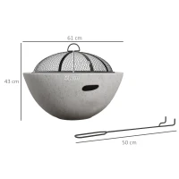 Outsunny Palenisko 2 w 1 z optyką betonu, funkcja grilla, nierdzewna rama metalowa, Ø61 x 43W cm, szary(m-3)