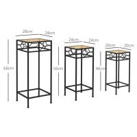 Outsunny Bloemenstandaard, set van 3, rond, stapelbaar, rotanlook, metalen poten, voor binnen en buiten, zwart/goud(m-3)