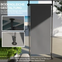 Outsunny Wolnostojąca Markiza, Długość Regulowana, Montaż bez Wiercenia, Rama z Aluminium, 1,2 x 2,2-3,1 m, Ciemnoszary(m-4)