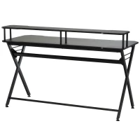 HOMCOM Bureau gaming bureau gamer bureau informatique bracket casque grand plateau MDF + étagère écran châssis métal noir(m-1)