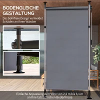 Outsunny Wolnostojąca Markiza, Regulowana Długość, Montaż Bez Wiercenia, Rama z Aluminium, 1,5 x 2,2-3,1 m, Ciemnoszary(m-4)