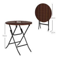 Outsunny Foldable PE Rattan Outdoor Coffee Table, Metal Frame Wicker Round Side Table, Coffee Table Side Table for Lawn, Garden, Mixed Brown(m-3)