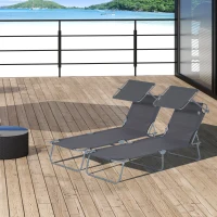 Outsunny Lot de 2 Transats Bain de Soleil Pliable Chaise Longue Pliante Grand Confort Dossier Inclinable Pare-Soleil réglable(m-2)