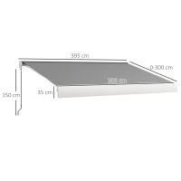 Outsunny Zonwering, elektrisch/handmatig uitschuifbaar, Volledige cassette, Afstandsbediening, Aluminium frame, 4 x 3 m, Lichtgrijs(m-3)