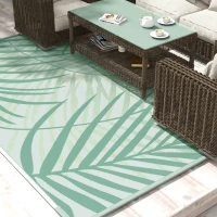 Outsunny Terrasvloerkleed voor buiten, weerbestendig, modern ontwerp, 365 cm x 274 cm x 0,3 cm, Groen + Crème(m-2)