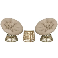 Outsunny Zestaw Bistro Balkonowy Zestaw Tarasowy, odporny na warunki atmosferyczne, zdejmowane poduszki, 85 cm x 70 cm x 82 cm, Naturalny + Jasnobrązowy(m-10)