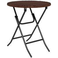 Outsunny Foldable PE Rattan Outdoor Coffee Table, Metal Frame Wicker Round Side Table, Coffee Table Side Table for Lawn, Garden, Mixed Brown(m-11)