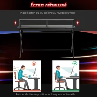 HOMCOM Bureau gaming bureau gamer bureau informatique bracket casque grand plateau MDF + étagère écran châssis métal noir(m-6)