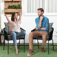 Outsunny Krzesła Ogrodowe, 2 szt., Design Boho, Poduszki na Siedzisko i Oparcie, Wygodna Powierzchnia Siedziska, Rama Metalowa, Czarny(m-2)