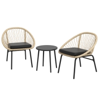 Outsunny Rieten Terrasmeubelset, Tuinmeubelset, 2 Stoelen & Tafel, Geel