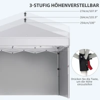 Outsunny Opvouwbare paviljoen met 2 zijwanden, verstelbare hoogte, inclusief draagtas, roestvrij stalen frame, 3x3 m, wit(m-6)