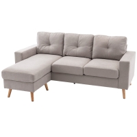 HOMCOM 3-zits hoekbank, linnenlook, omkeerbare chaise longue, 193x136x85 cm, lichtgrijs