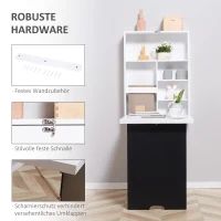 HOMCOM Biurko ścienne z tablicą, 5 półkami, składane biurko komputerowe do biura, białe+czerne 60 x 94,5 x 147 cm(m-4)