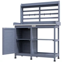 Outsunny Stół ogrodniczy z szafką, Powierzchnia robocza z aluminium, Przestrzeń przechowywania, 112x47x146cm, Szary(m-1)
