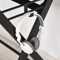 HOMCOM Bureau gaming bureau gamer bureau informatique bracket casque grand plateau MDF + étagère écran châssis métal noir(m-9)