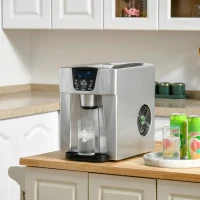 HOMCOM Kostkarka do Lodu Maszyna do Kostek Lodowych Ice-Maker, Funkcja Timera, 38,9 cm x 25,2 cm x 36,3 cm, Srebrna(m-2)