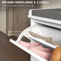 HOMCOM Panca Scarpiera Salvaspazio con Cuscino e Cassetto Ribaltabile per 8 Paia di Scarpe, Bianco(m-6)