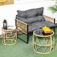 Outsunny Zestaw 2 stolików ogrodowych, stoliki pomocnicze na zewnątrz, styl boho, wewnątrz. Na zewnątrz, 55 cm x 55 cm x 51 cm, Czarny + Naturalny(m-7)