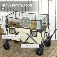 Outsunny Folding Garden Trolley, 180L Wagon Cart with Extendable Side Walls, for Beach, Camping, Festival, Khaki(m-8)
