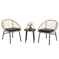 Outsunny Rieten Terrasmeubelset, Tuinmeubelset, 2 Stoelen & Tafel, Geel(m-10)