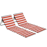 Outsunny Opvouwbare Ligstoel met Verstelbare Rugleuning, Zijvak, Zachte Bekleding, Stalen Frame, Rood, 142x51x40cm(m-10)