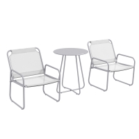 Outsunny 3-delige tuinmeubelset, 2 stoelen met ademende stoffen bekleding, 1 ronde tafel Ø60 cm, Lichtgrijs