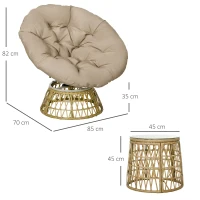 Outsunny Zestaw Bistro Balkonowy Zestaw Tarasowy, odporny na warunki atmosferyczne, zdejmowane poduszki, 85 cm x 70 cm x 82 cm, Naturalny + Jasnobrązowy(m-3)