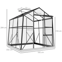 Outsunny Szklarnia Aluminiowa 192 x 192 x 204 cm 3,68 m² z Oknem, Drzwiami Przesuwnymi, Podstawą, Domkiem dla Pomidorów do Ogrodu, Balkonu, Kolor Czarny(m-3)