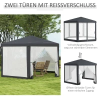Outsunny Gazebo, Zeshoekig, Netgordijnen, Metalen Frame, 4x4x2,5m, Donkergrijs(m-5)