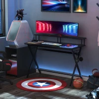 HOMCOM Bureau gaming bureau gamer bureau informatique bracket casque grand plateau MDF + étagère écran châssis métal noir(m-2)