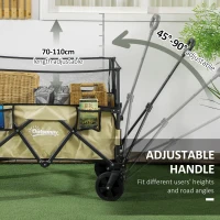 Outsunny Folding Garden Trolley, 180L Wagon Cart with Extendable Side Walls, for Beach, Camping, Festival, Khaki(m-6)