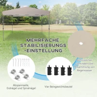 Outsunny Faltpavillon, leichter Aufbau durch 1-Knopf-System, höhenverstellbar, Metallrahmen, 3,6 x 3,6m, Beige(m-7)