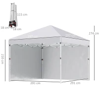 Outsunny Opvouwbare paviljoen met 2 zijwanden, verstelbare hoogte, inclusief draagtas, roestvrij stalen frame, 3x3 m, wit(m-3)