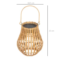 Outsunny Lampa zewnętrzna solarna, 3 poziomy jasności, Automatyczne działanie, Abażur z bambusa, Ø18,5 x 22 cm(m-3)