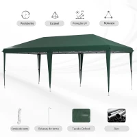 Outsunny Tenda para Festas 6x3 m com Altura Ajustável em 3 Níveis Bolsa de Transporte Estrutura de Aço Anti-UV Verde(m-6)