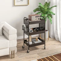 HOMCOM Keukentrolley met 3 planken, 4 wielen, 53,5 cm x 30,5 cm x 75 cm, Zwart(m-2)