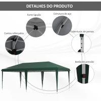 Outsunny Tenda para Festas 6x3 m com Altura Ajustável em 3 Níveis Bolsa de Transporte Estrutura de Aço Anti-UV Verde(m-5)