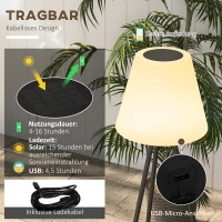Lampa słoneczna Outsunny, lampa stojąca na zewnątrz z czujnikiem światła, ładowana przez USB, lampa solarna LED do użytku wewnętrznego, aluminiowa, regulowana jasność, ciepły biały, czarny(m-5)