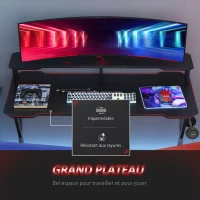 HOMCOM Bureau gaming bureau gamer bureau informatique bracket casque grand plateau MDF + étagère écran châssis métal noir(m-5)