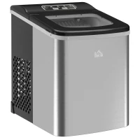 HOMCOM Maszyna do kostek lodu, producent kostek, dispenser do lodu, 1 koszyk na lód, 1 łopatka do lodu, 21,2 cm x 29,5 cm x 32,6 cm, Srebrna(m-10)