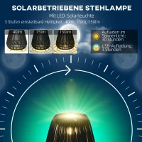Outsunny Lampa solarna z rattanu, wodoodporna lampa ogrodowa z czujnikiem światła, automatyczna lampa LED, oświetlenie zewnętrzne na balkon, ogród, metal, czarny(m-5)