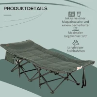 Outsunny Opvouwbare ligstoel met verstelbare rugleuning en bekerhouder 68 x 190 x 48 cm Grijs(m-6)