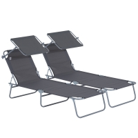 Outsunny Lot de 2 Transats Bain de Soleil Pliable Chaise Longue Pliante Grand Confort Dossier Inclinable Pare-Soleil réglable